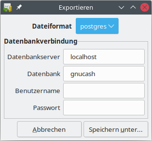 Exportieren in Datenbank