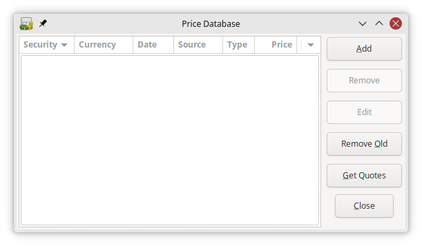The Price Database Window—Still Empty