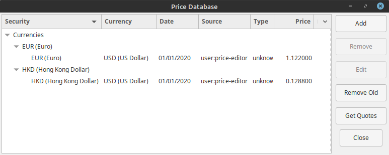 The Initial Price Database Entries