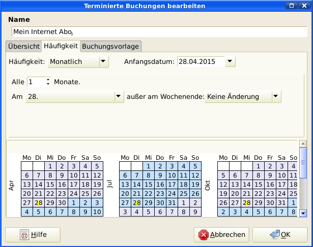 Terminierte Buchungen bearbeiten — Karteikarte Häufigkeit