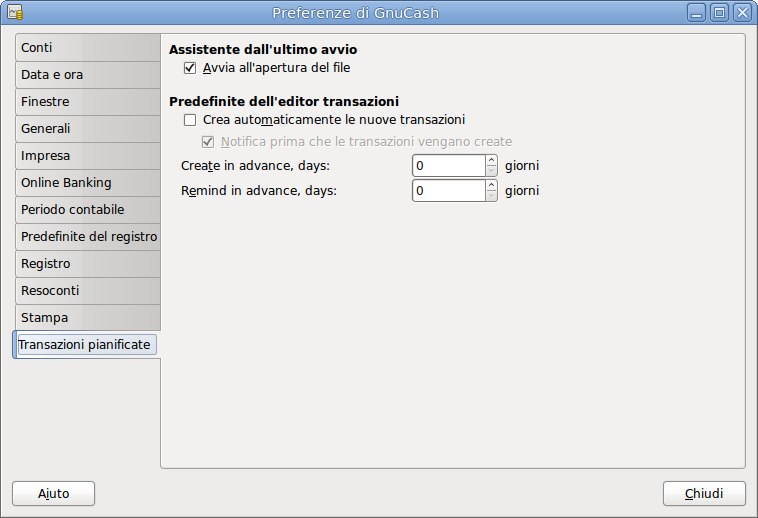 La scheda Transazioni pianificate