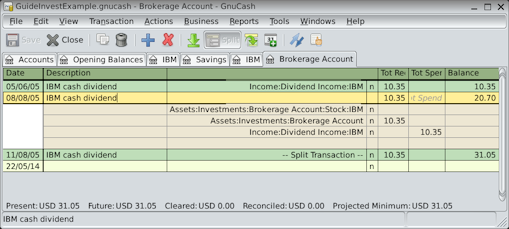 Example of cash dividend transactions