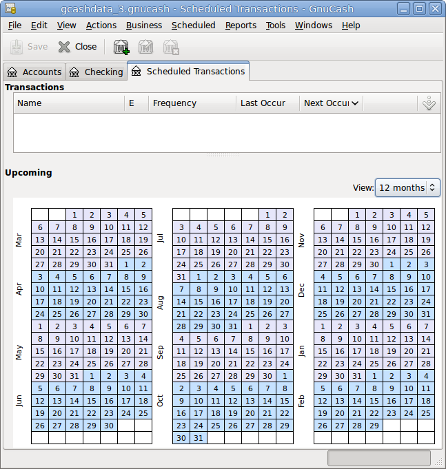 Empty Scheduled Transactions tab